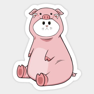 cat wearing pig costume Sticker